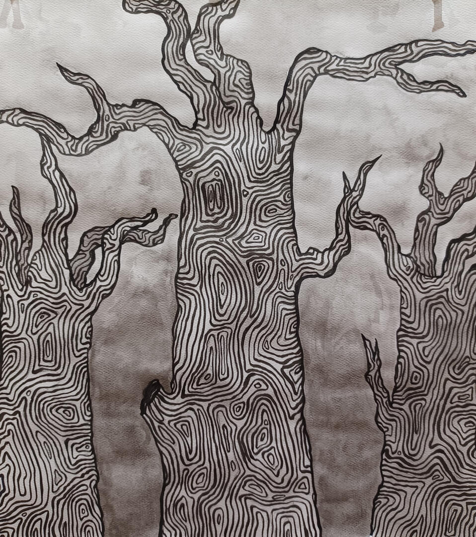 India Ink Painting of Trees